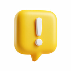 cute 3D cartoon render yellow speech bubble with white exclamation mark isolated on transparent background