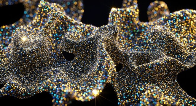 Abstract Gold and Blue Glittering Particle Wave Background, Shiny and Sparkling Texture