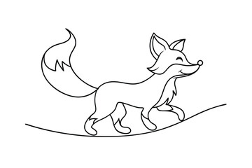 Happy fox walking on a line animal line art