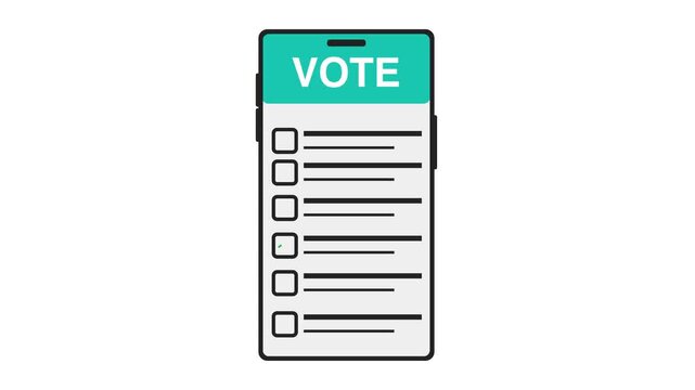 Digital Voting Concept with Smartphone. green check in a square checkbox on flat smartphone screen. e-voting animation concept
