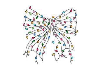A festive bow made of colorful christmas lights isolated on transparent background