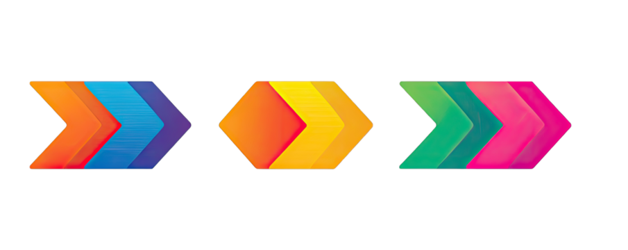 Three colorful, stylized arrows, pointing right