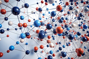 Abstract network of interconnected spheres and lines, representing data, science, or technology in a complex system