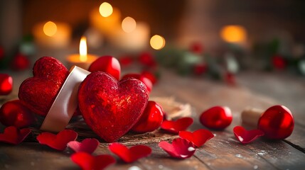 Cozy romantic setting with hearts and candle