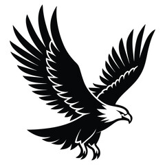 Bald Eagle Flying Soon Eagle Detailed black-and-white line art of a bald eagle in mid-flight with wings fully spread and talons forward, dynamic perspective, crisp vector-ready ink outlines, high-cont
