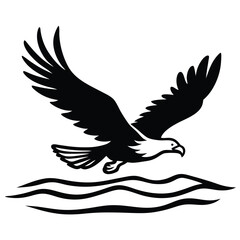 Bald Eagle Flying Soon Eagle Detailed black-and-white line art of a bald eagle in mid-flight with wings fully spread and talons forward, dynamic perspective, crisp vector-ready ink outlines, high-cont