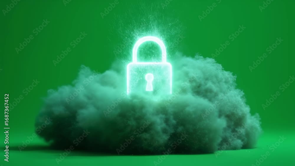 Aufkleber bright padlock icon emerges from a cloud of particles, symbolizing cloud computing security, isolate