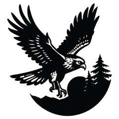 Obraz premium Bald Eagle Flying Soon Eagle Detailed black-and-white line art of a bald eagle in mid-flight with wings fully spread and talons forward, dynamic perspective, crisp vector-ready ink outlines, high-cont