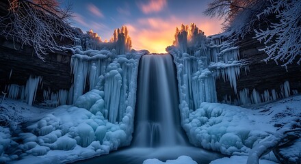 Majestic Frozen Waterfall at Dawn