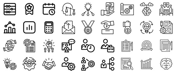 Business and Strategy Icon Set: Planning, Growth, and Teamwork