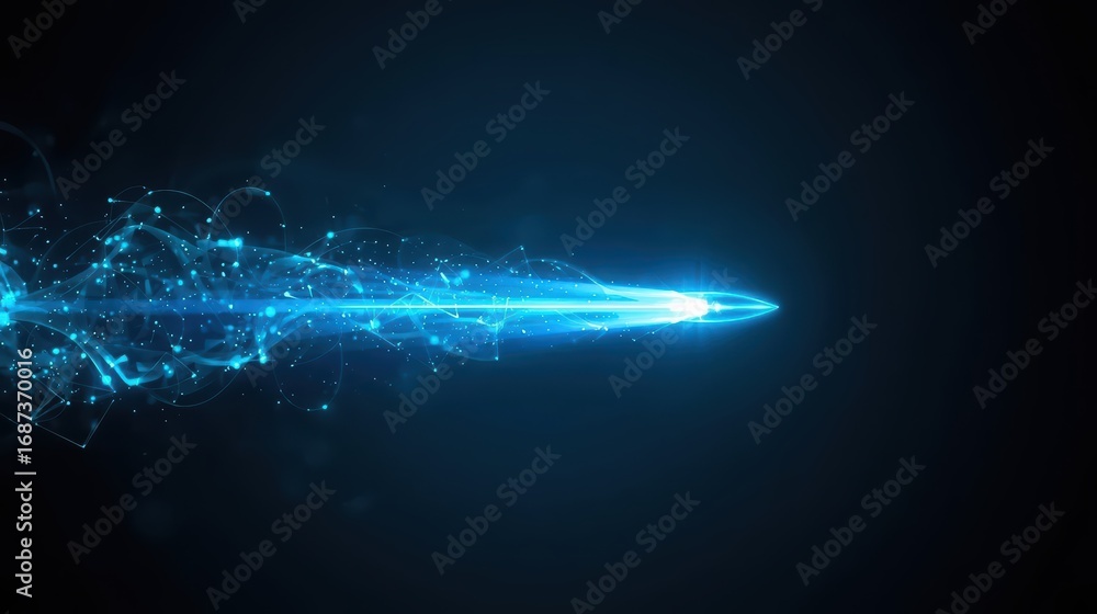 Poster a luminous blue streak accelerates forward against a dark background, trailing sparkling particles a