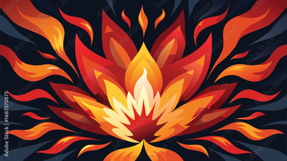 Poster black and orange flame pattern on a dark background, creating a dynamic and striking visual effect..