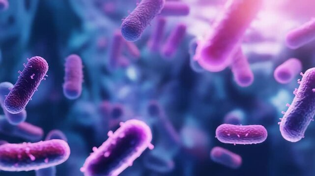Microscopic view of rod shaped bacteria floating in a fluid medium