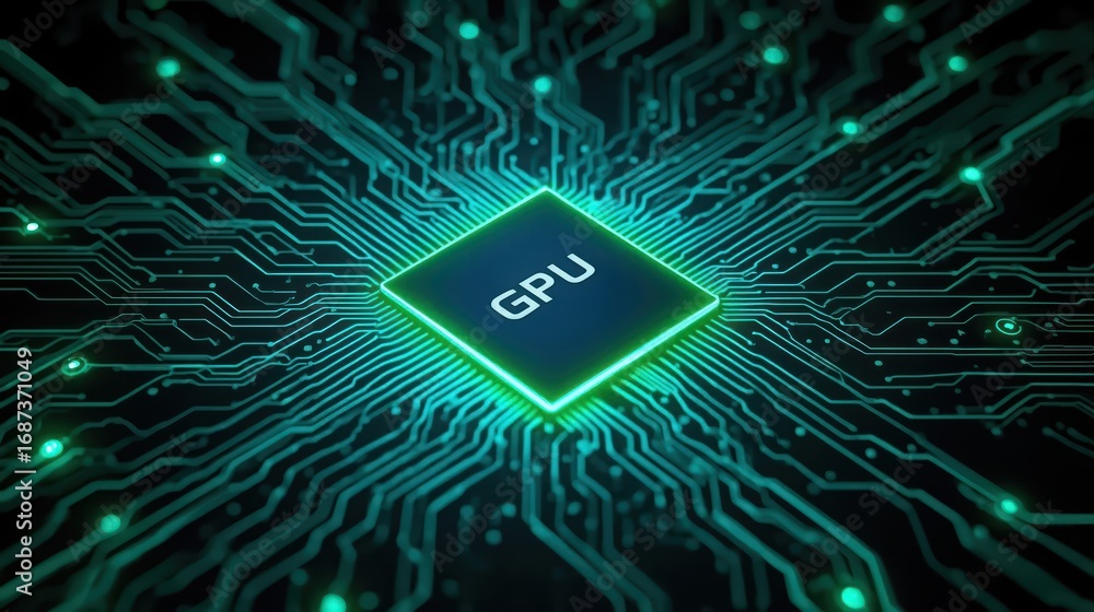 Aufkleber a glowing gpu chip is at the center of a futuristic motherboard design, symbolizing advanced process