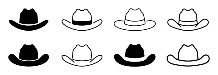Collection of Cowboy Hat Icons: Solid Black and Outline Styles
