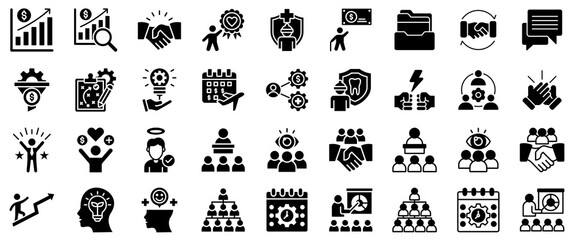 Business and Success Icons: Growth, Teamwork, Planning, and Achievement