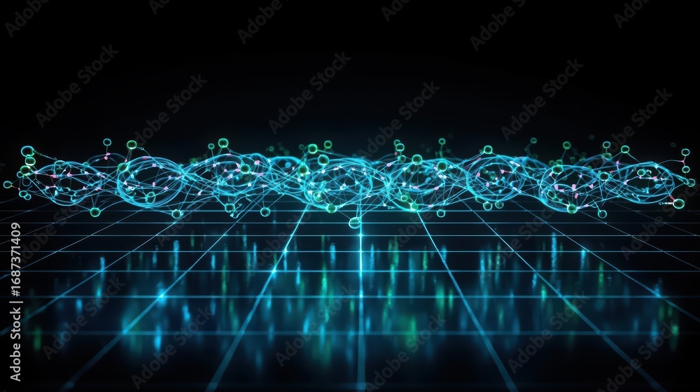 Aufkleber an abstract representation of interconnected nodes and lines form a digital network with glowing par