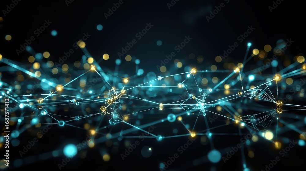Aufkleber digital network abstract background with interconnected glowing nodes and lines, representing connec