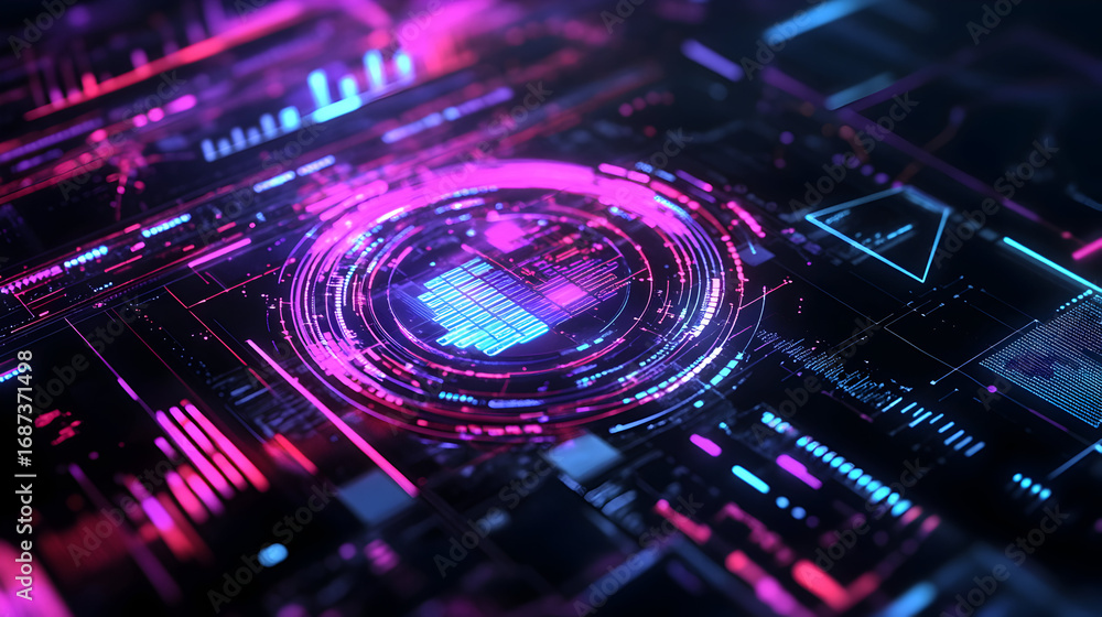 Aufkleber abstract digital technology background with glowing circuit board elements