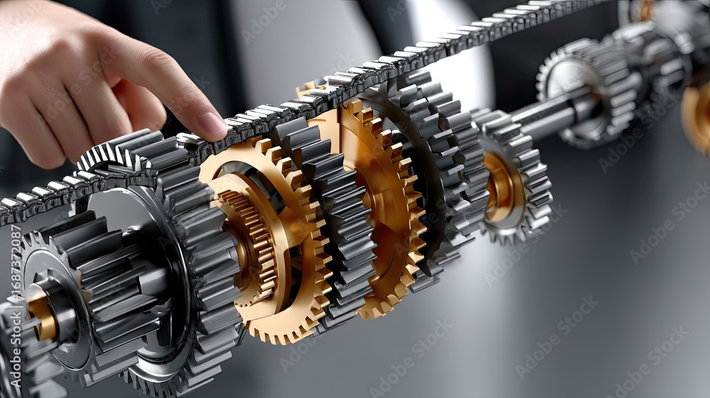 Poster precision engineering in action with gears and mechanical components during assembly in a modern wor