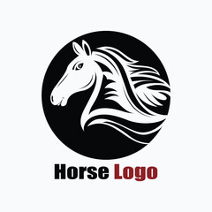 Elegant Black and White Horse Head with Flowing Mane Logo
