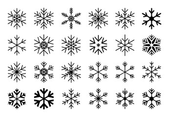 Collection of Diverse Snowflake Icons in Black and White