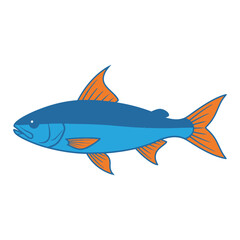 Blue and Orange Fish Illustration, Aquatic Animal Design