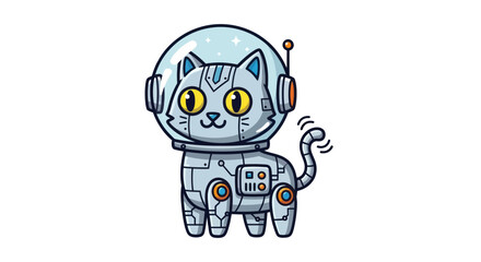 Fototapeta premium Cartoon Robotic Cat Astronaut with Helmet and Metallic Body.