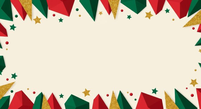 Colorful Christmas decorations framing empty space for greeting cards  