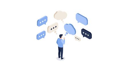 Man contemplating communication in a modern isometric design