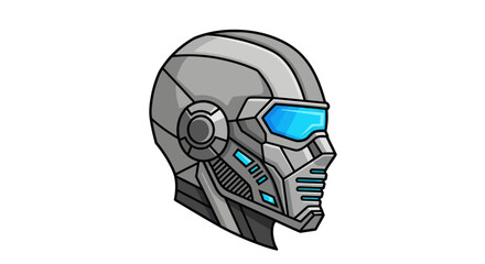 Futuristic Gray and Blue Cyberpunk Helmet Illustration.
