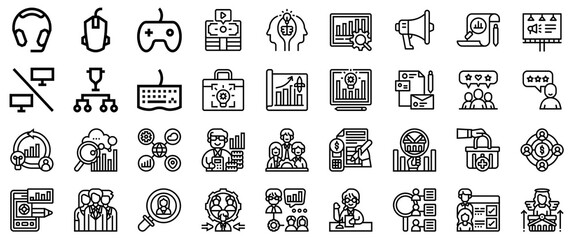 Business and Technology Icons: Analytics, Marketing, and Teamwork