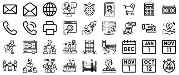 Business and Technology Icons: Communication, Finance, and Services