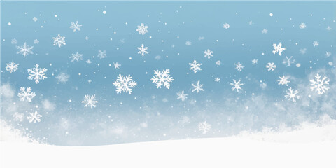 Abstract holiday celebration background with blue snowflakes and light snowfall