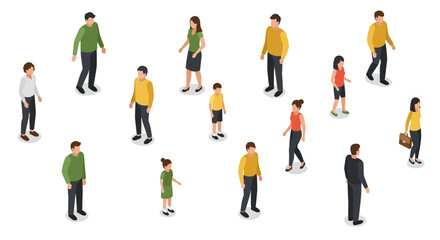 Isometric people collection: diverse characters in casual and business attire