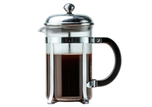 French press filled with coffee - Powered by Adobe