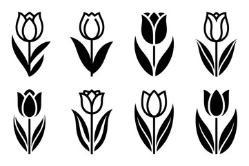 Collection of Stylized Tulip Icons in Black and White
