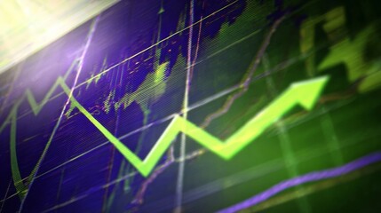 Fototapeta premium A green upward arrow on a financial growth chart symbolizes stock market success and economic progress with rising stock