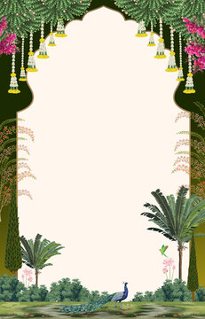 Traditional Indian pattern wedding invite template	