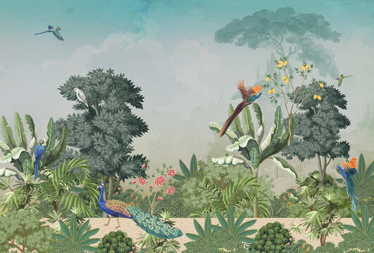 wallpaper art hand painted digital illustration for wall art	