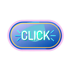 Bright and vibrant click button with glowing neon effect and abstract light rays