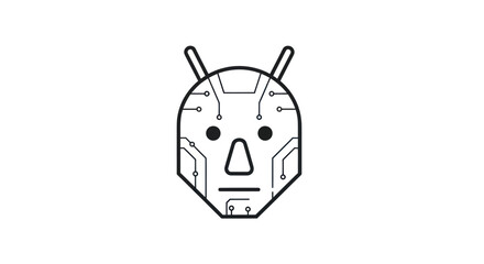 Simple Black and White Robot Head Icon with Antennae.