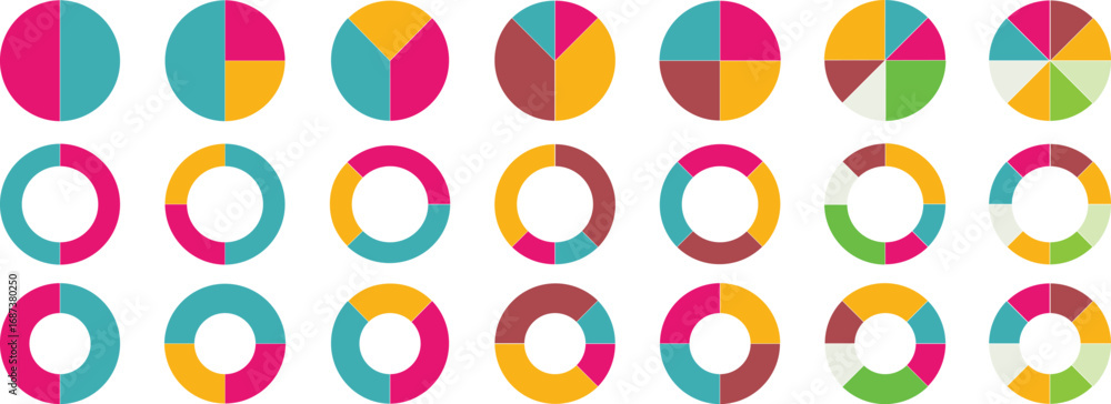 Aufkleber circle diagram and pie chart infographic design, flat process cycle with progress sectors, business 
