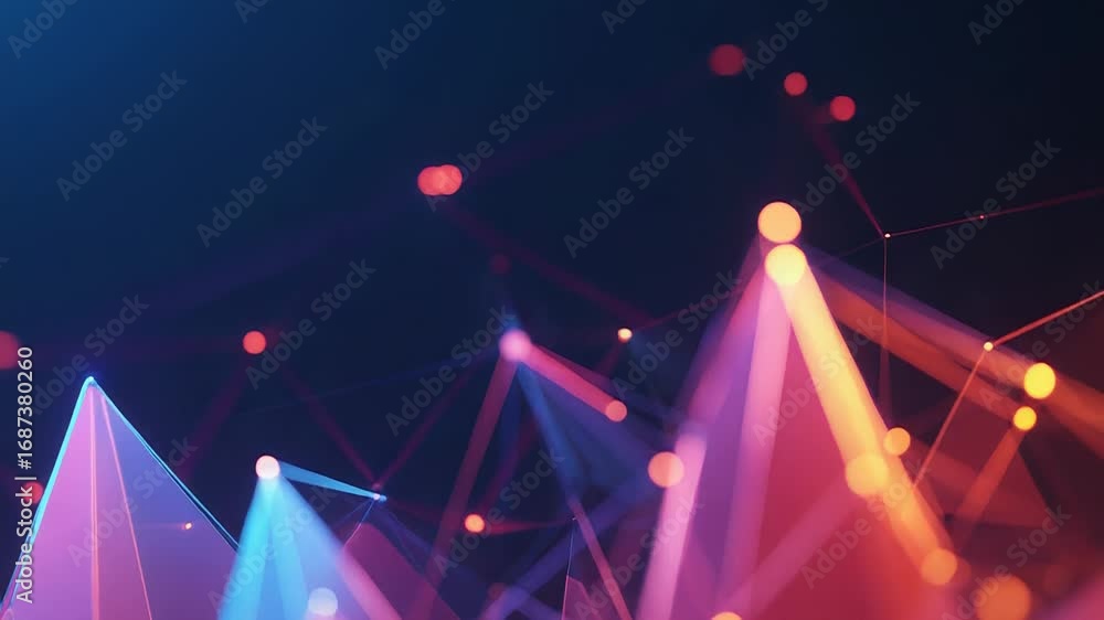 Poster abstract polygonal structure forming a futuristic landscape with bokeh effect