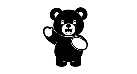 Cute black bear waving hello, holding a rugby ball in a playful cartoon style, perfect for children's themes