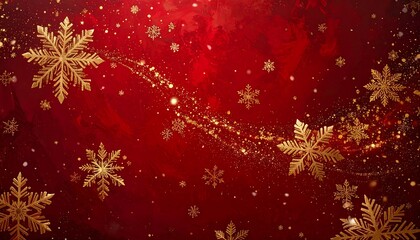 Festive gold snowflakes on a vibrant red background