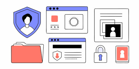 Collection of security and privacy icons representing data protection and user identity