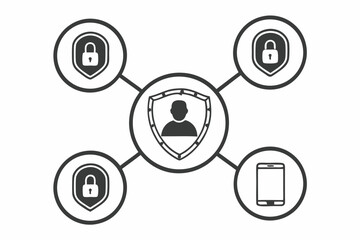 Digital security concept with personal data protection and device safety icons
