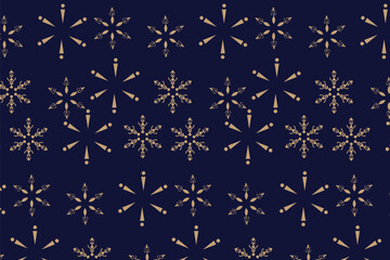 Clean winter foliage silhouettes and gold snowflake highlights, for stylish textiles, cards, and digital papers.