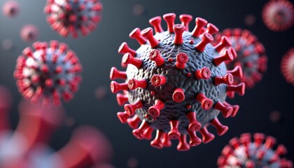 3D illustration of coronavirus particles in dark background  